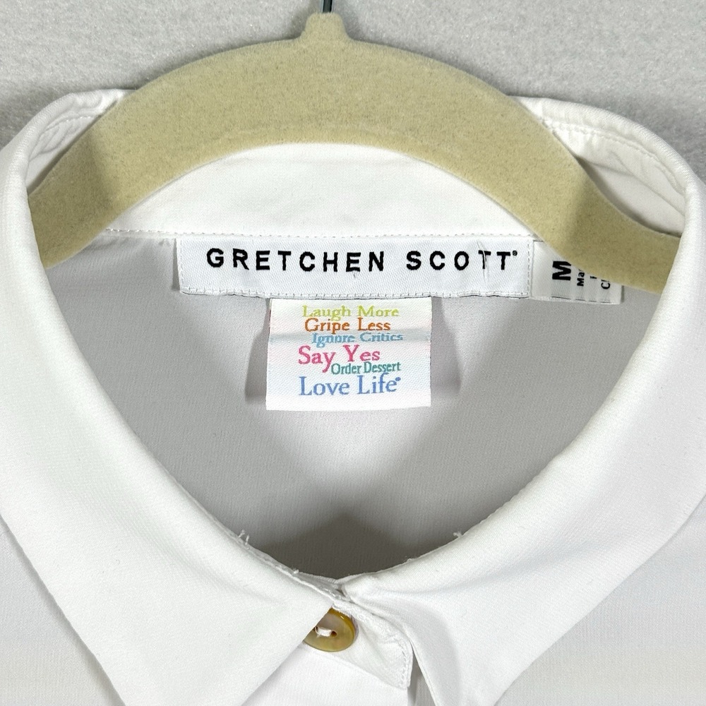 Gretchen Scott Top Womens Medium Priss White Button Blouse Ruffle Sleeve Career - Picture 4 of 12